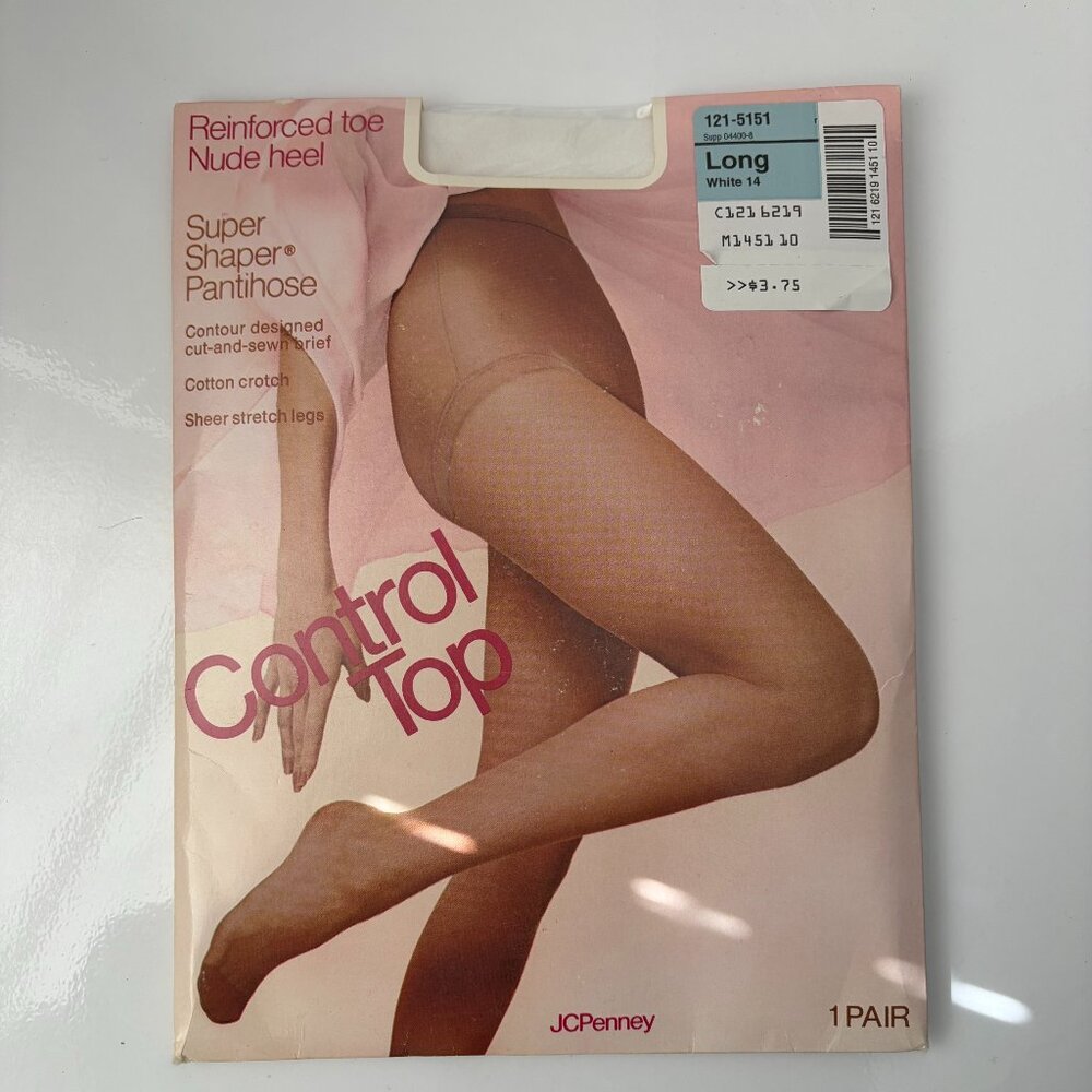 JCPenney Super Shaper Control Top Pantyhose Size Long White Control Top NWT